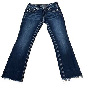 Miss Me Jeans Women 29x28 Bootcut Western Dark Wash Jewels Loose Saddle Stitch